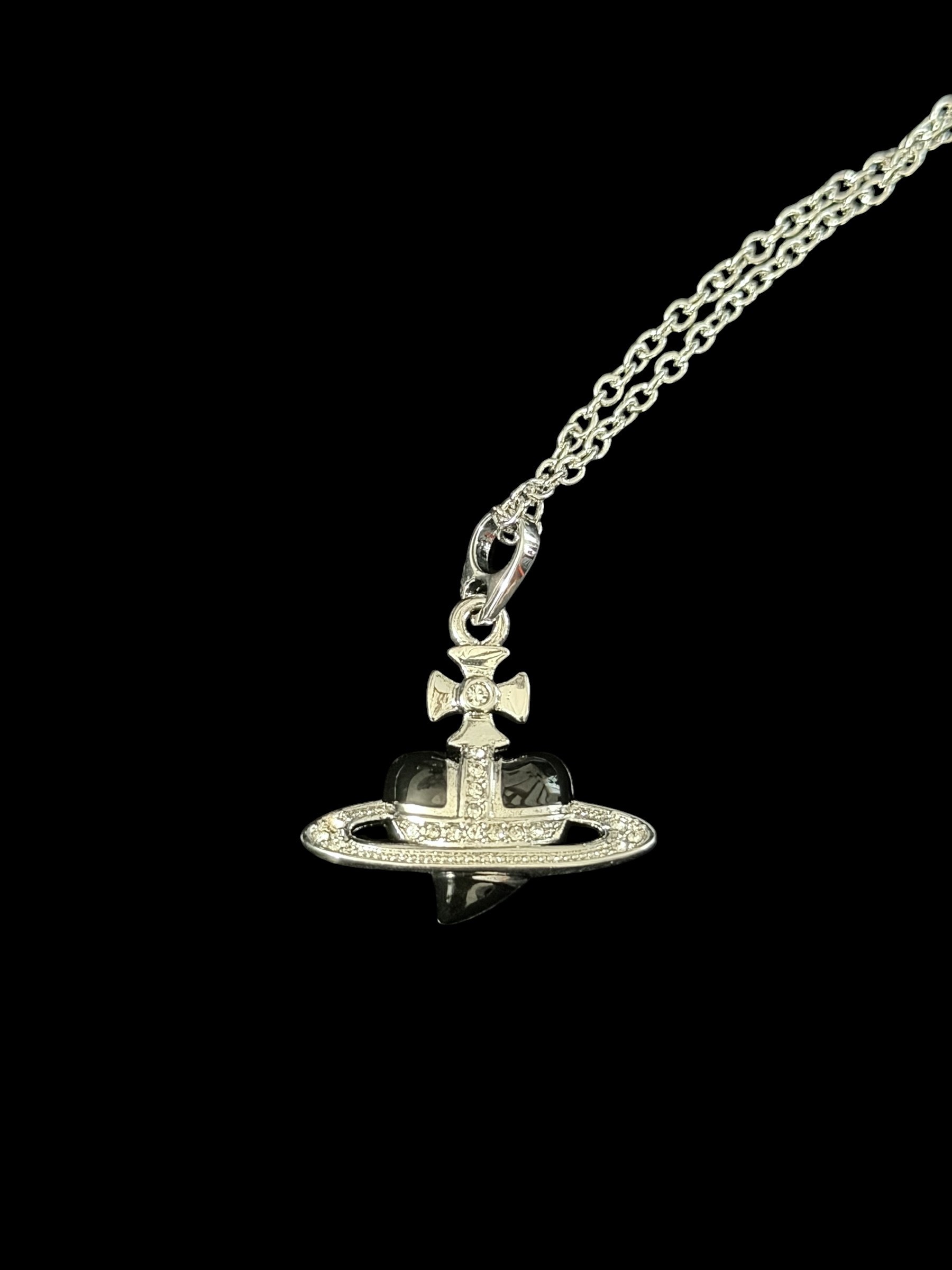Vivienne Westwood Silver Orb Pendant Necklace Black Crystal