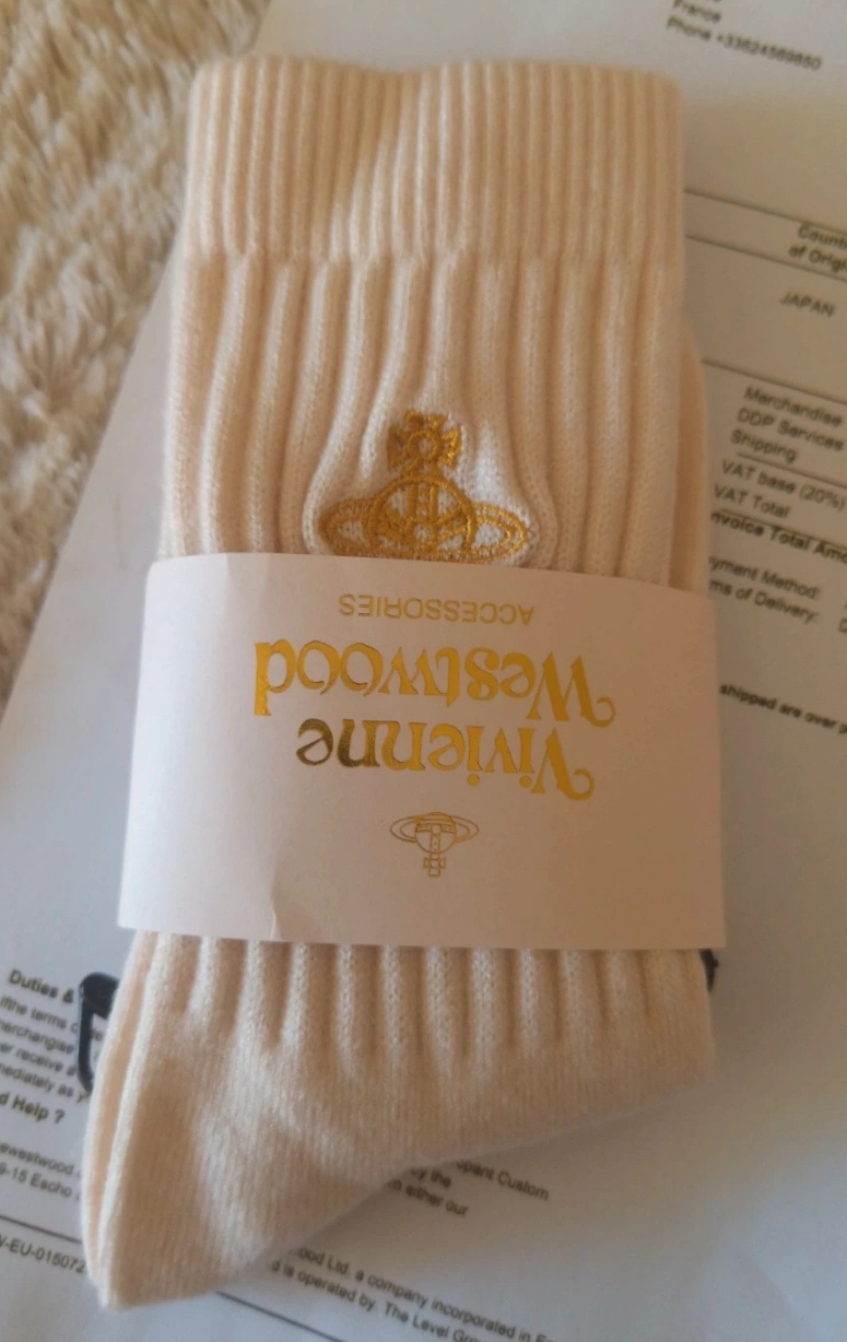 Chaussettes en cotton beige logo brodé doré